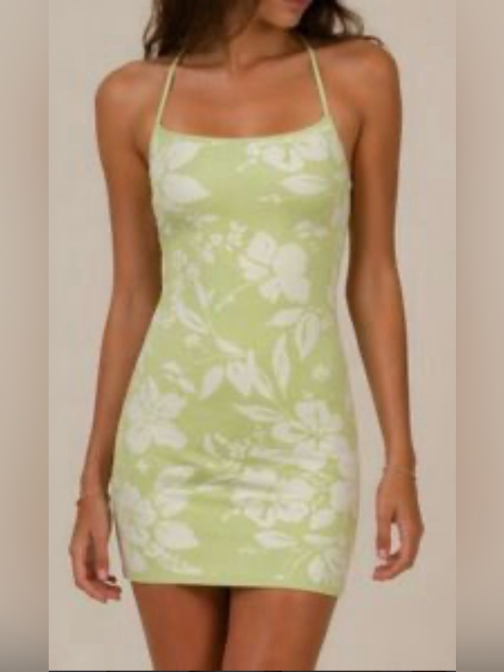 Abercrombie & Fitch Light Green and White Floral Mini Dress Knit
